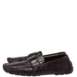 Pre Owned Louis Vuitton Brown Crocodile Leather Monte Carlo Slip On Loafers Size 41.5