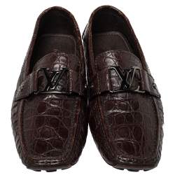 Pre Owned Louis Vuitton Brown Crocodile Leather Monte Carlo Slip On Loafers Size 41.5