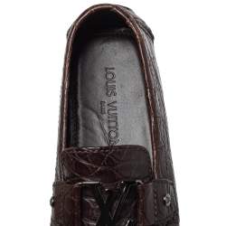 Pre Owned Louis Vuitton Brown Crocodile Leather Monte Carlo Slip On Loafers Size 41.5