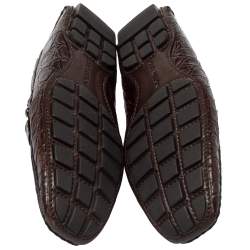 Pre Owned Louis Vuitton Brown Crocodile Leather Monte Carlo Slip On Loafers Size 41.5