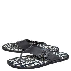 Pre Owned Louis Vuitton Black Leather Thong Sandals Size 41.5