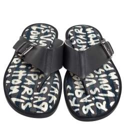 Pre Owned Louis Vuitton Black Leather Thong Sandals Size 41.5