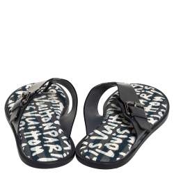 Pre Owned Louis Vuitton Black Leather Thong Sandals Size 41.5