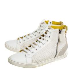 Louis Vuitton White/Grey Python And Suede Zip Up High Top Sneakers Size 40