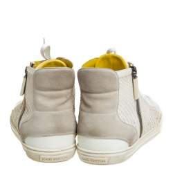 Louis Vuitton White/Grey Python And Suede Zip Up High Top Sneakers Size 40