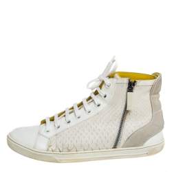 Louis Vuitton White/Grey Python And Suede Zip Up High Top Sneakers Size 40