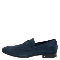 مملوكة مسبقًا Louis Vuitton Dark Teal Blue Suede Penny Loafers Size 43.5