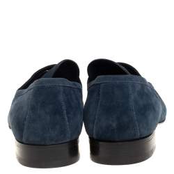 مملوكة مسبقًا Louis Vuitton Dark Teal Blue Suede Penny Loafers Size 43.5