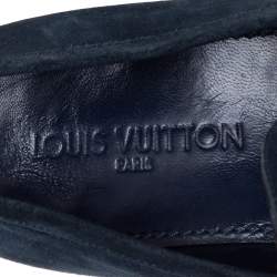 مملوكة مسبقًا Louis Vuitton Dark Teal Blue Suede Penny Loafers Size 43.5