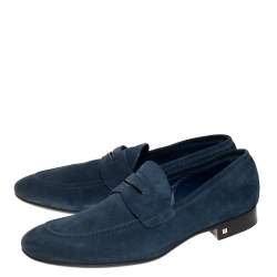 مملوكة مسبقًا Louis Vuitton Dark Teal Blue Suede Penny Loafers Size 43.5