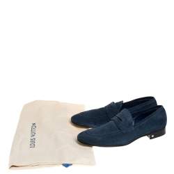 مملوكة مسبقًا Louis Vuitton Dark Teal Blue Suede Penny Loafers Size 43.5