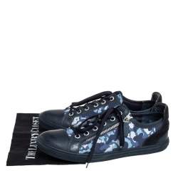 مملوكة مسبقًا Louis Vuitton Blue Camouflage Nylon And Suede Cap Toe Low Top Sneakers Size 43.5