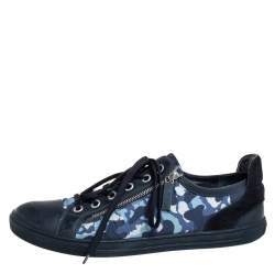 مملوكة مسبقًا Louis Vuitton Blue Camouflage Nylon And Suede Cap Toe Low Top Sneakers Size 43.5