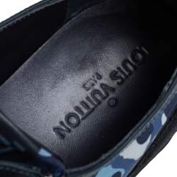 مملوكة مسبقًا Louis Vuitton Blue Camouflage Nylon And Suede Cap Toe Low Top Sneakers Size 43.5