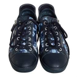 مملوكة مسبقًا Louis Vuitton Blue Camouflage Nylon And Suede Cap Toe Low Top Sneakers Size 43.5