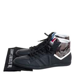 مملوكة مسبقًا Louis Vuitton Black Leather And Camouflage Print Calf Hair High Top Sneakers Size 43