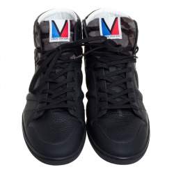 مملوكة مسبقًا Louis Vuitton Black Leather And Camouflage Print Calf Hair High Top Sneakers Size 43