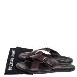 مملوكة مسبقًا Louis Vuitton Brown Damier Leather Criss-Cross Flat Sandals Size 43