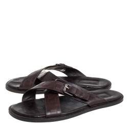 مملوكة مسبقًا Louis Vuitton Brown Damier Leather Criss-Cross Flat Sandals Size 43