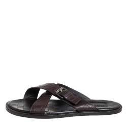 مملوكة مسبقًا Louis Vuitton Brown Damier Leather Criss-Cross Flat Sandals Size 43