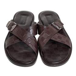 مملوكة مسبقًا Louis Vuitton Brown Damier Leather Criss-Cross Flat Sandals Size 43