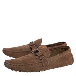 Pre Owned Louis Vuitton Brown Suede Hockenheim Loafers Size 43.5