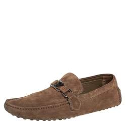 Pre Owned Louis Vuitton Brown Suede Hockenheim Loafers Size 43.5