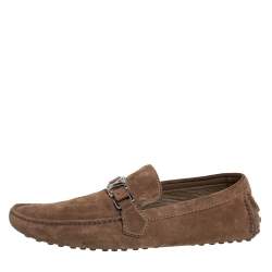 Pre Owned Louis Vuitton Brown Suede Hockenheim Loafers Size 43.5