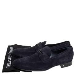 Louis Vuitton Navy Blue Suede Leather Penny Slip On Loafers Size 43.5