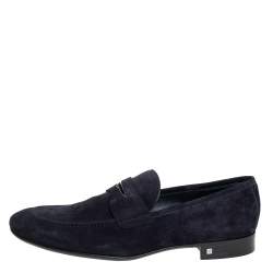 Louis Vuitton Navy Blue Suede Leather Penny Slip On Loafers Size 43.5