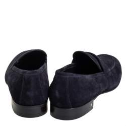 Louis Vuitton Navy Blue Suede Leather Penny Slip On Loafers Size 43.5