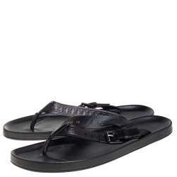 مملوكة مسبقًا Louis Vuitton Black Monogram Embossed Leather Thong Flat Sandals Size 43.5
