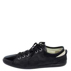 مملوكة مسبقًا Louis Vuitton Graphite Damier Nylon And Black Leather Cap Toe Low Top Sneakers Size 42.5