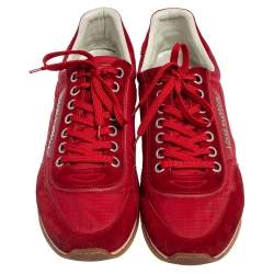 Pre Owned Louis Vuitton Red Suede And Nylon Low Top Sneakers Size 43.5