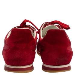 Pre Owned Louis Vuitton Red Suede And Nylon Low Top Sneakers Size 43.5
