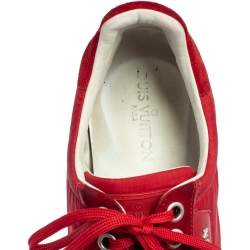 Pre Owned Louis Vuitton Red Suede And Nylon Low Top Sneakers Size 43.5