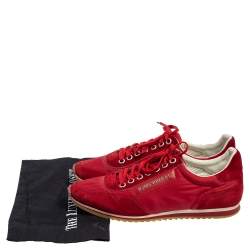 Pre Owned Louis Vuitton Red Suede And Nylon Low Top Sneakers Size 43.5