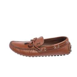 Pre Owned Louis Vuitton Brown Leather Arizona Bow Loafers Size 42