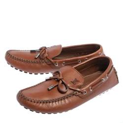 Pre Owned Louis Vuitton Brown Leather Arizona Bow Loafers Size 42