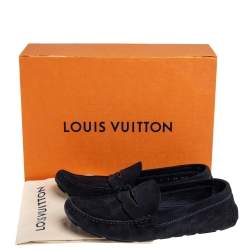 Pre Owned حذاء لوفرز لوي فيتون سليب أون بينيسويدي أزرق كحلي دامييه منقوش مقاس 43