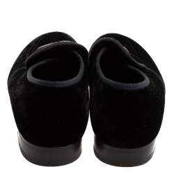 Louis Vuitton Black Velvet Logo Embroidered Slip On Loafers Size 42.5