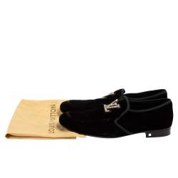 Louis Vuitton Black Velvet Logo Embroidered Slip On Loafers Size 42.5