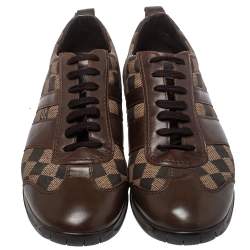 Pre Owned حذاء رياضي لوي فيتون قماش دامييه إيبين ثنائي اللون وجلد عنق منخفض مقاس 45