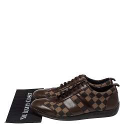 Pre Owned حذاء رياضي لوي فيتون قماش دامييه إيبين ثنائي اللون وجلد عنق منخفض مقاس 45