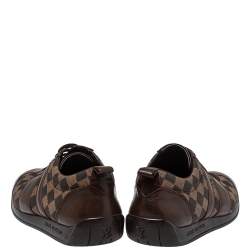 Pre Owned حذاء رياضي لوي فيتون قماش دامييه إيبين ثنائي اللون وجلد عنق منخفض مقاس 45