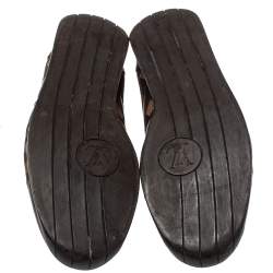 Pre Owned حذاء رياضي لوي فيتون قماش دامييه إيبين ثنائي اللون وجلد عنق منخفض مقاس 45