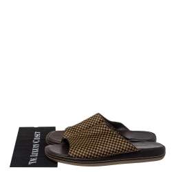 Pre Owned Louis Vuitton Brown/Beige Damier Pony Hair Slide Sandals Size 45
