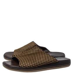 Pre Owned Louis Vuitton Brown/Beige Damier Pony Hair Slide Sandals Size 45