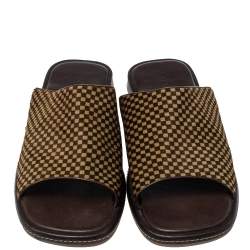 Pre Owned Louis Vuitton Brown/Beige Damier Pony Hair Slide Sandals Size 45