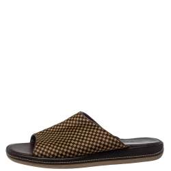 Pre Owned Louis Vuitton Brown/Beige Damier Pony Hair Slide Sandals Size 45